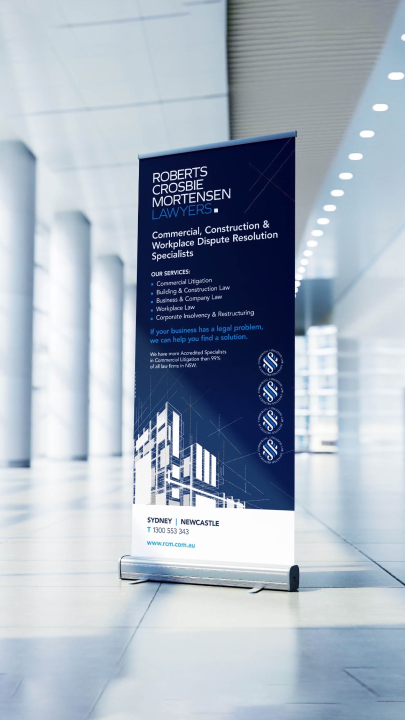 Roberts Crosbie Mortensen Lawyers pull up banner