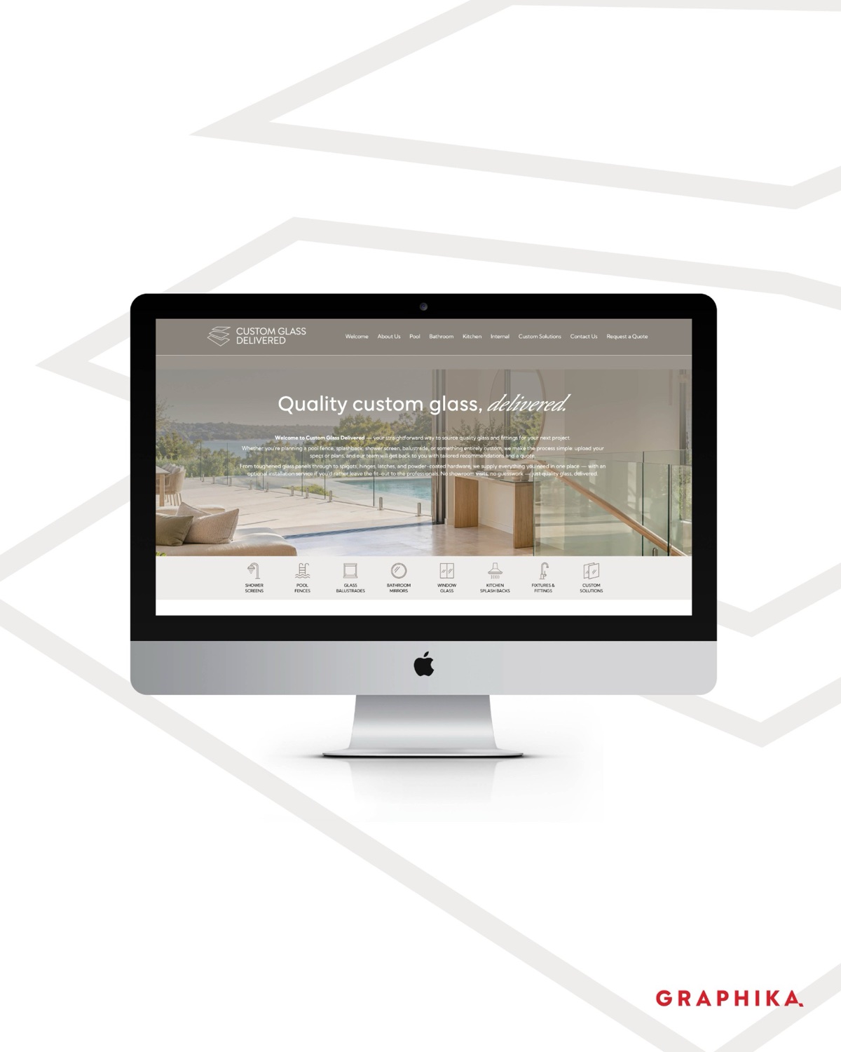Custom Glass Delivered website design shown on a desktop computer