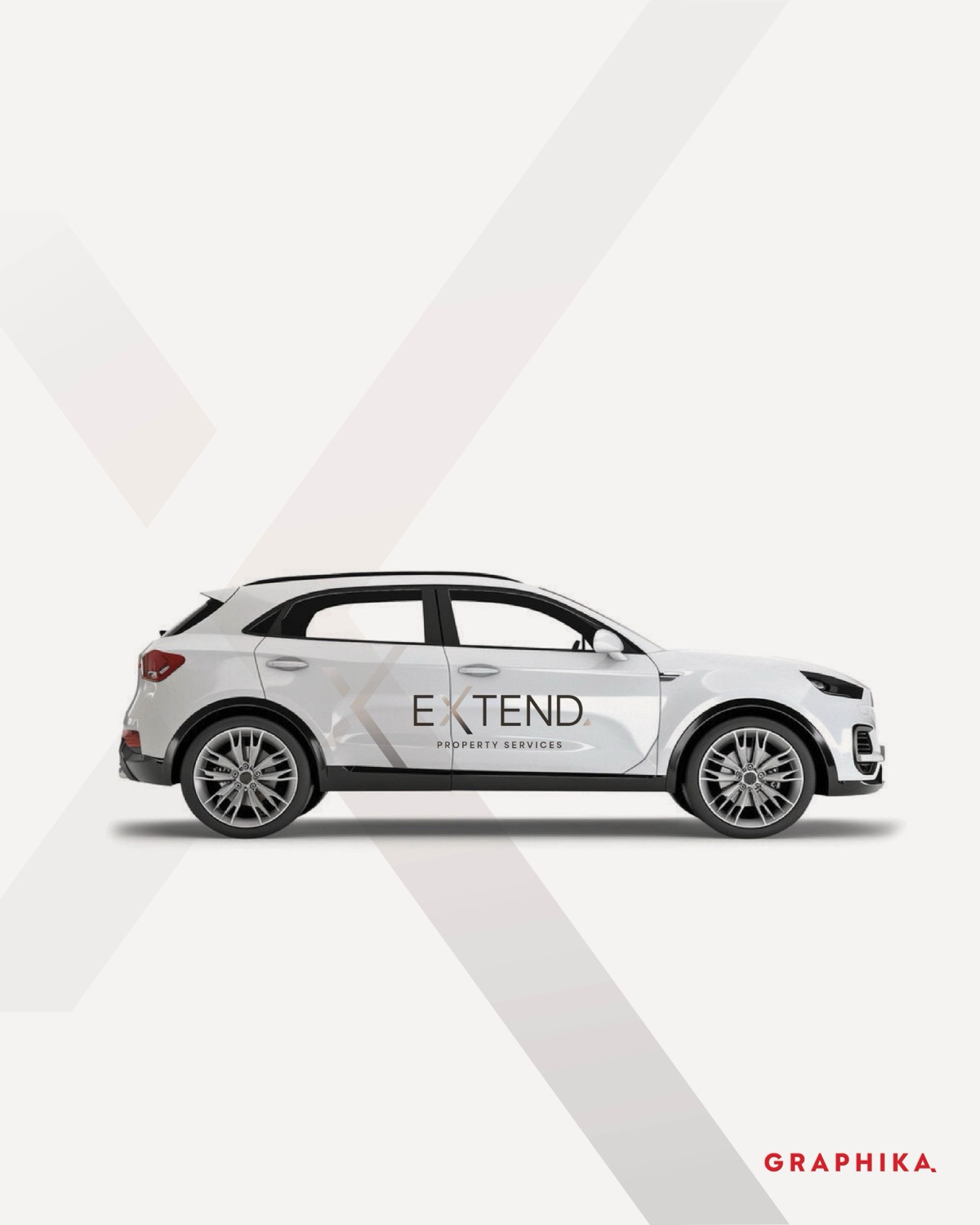 Extend Property Services vehicle signage design on a white SUV