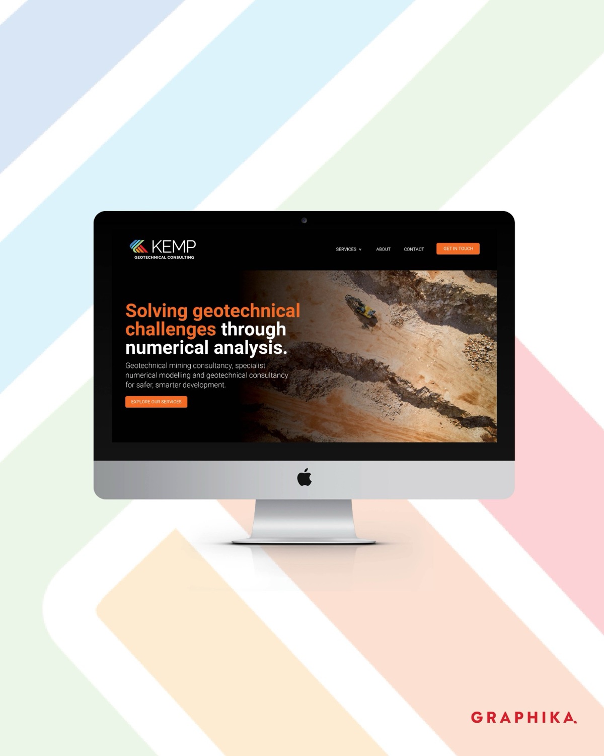 Kemp Geotechnical Consulting website design shown on a desktop computer